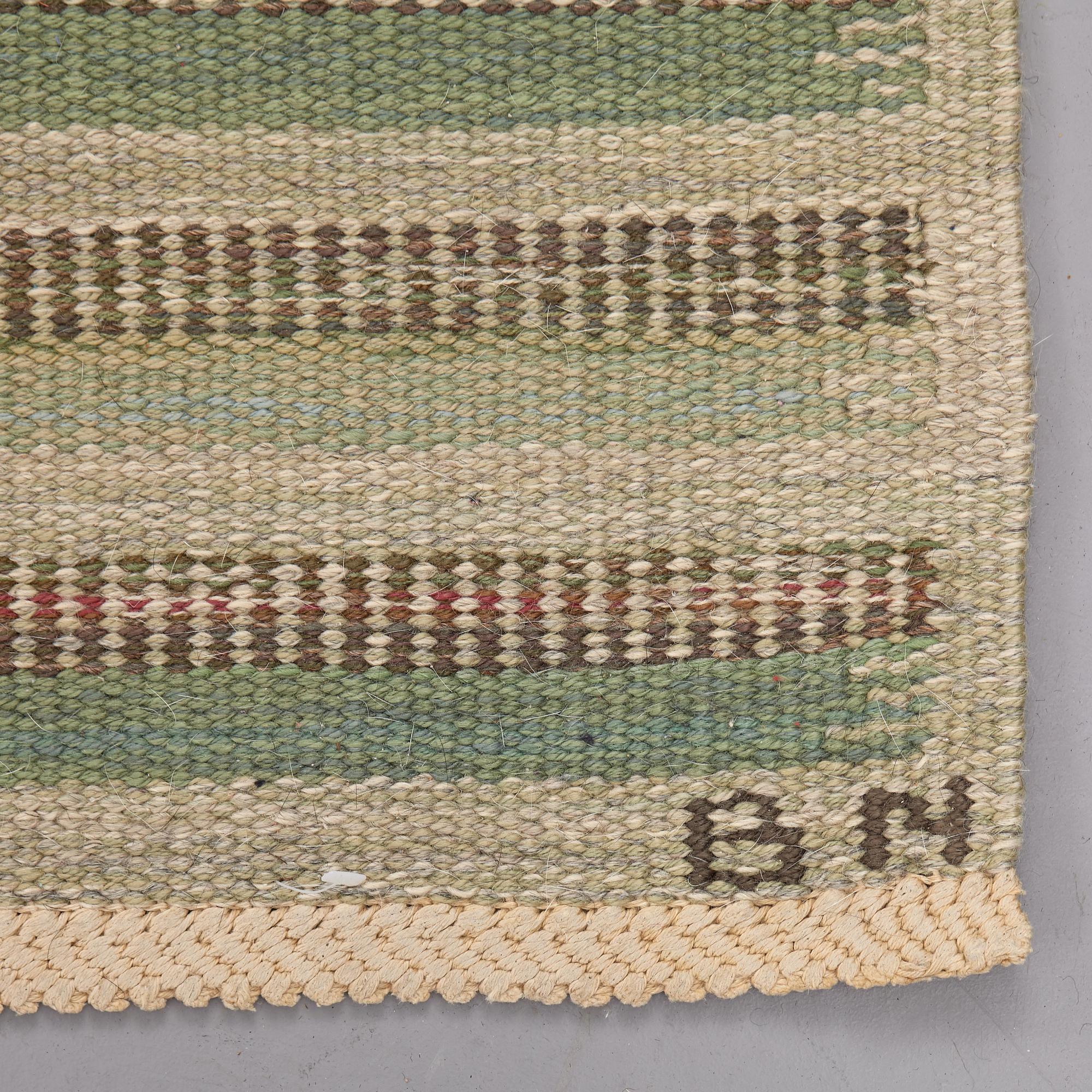 Barbro Nilsson, Matta, "Randig med tvist, grön", rölakan, ca 244,5-245,5 x 226-227 cm, signerad AB MMF BN.