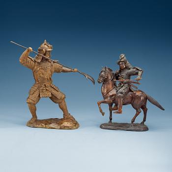 1885. Two bronze sculptures of Japanese warriors, Meiji (1868-1912).
