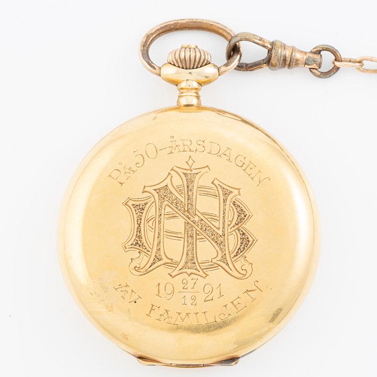 Fickur, 18K guld, med kedja nugget, savonett, 51,5 mm.