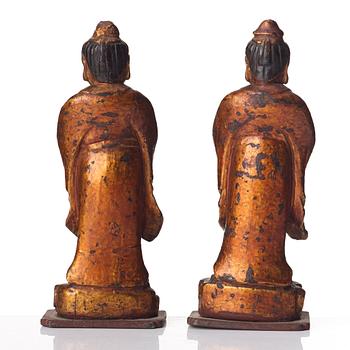 A pair of lacquered sculptures, Ming dynasty (1368-1644).