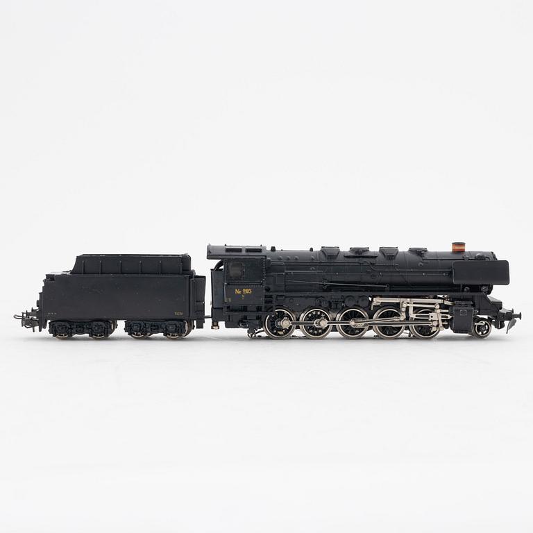 Märklin, ånglok med tender, spår H0, i låda.