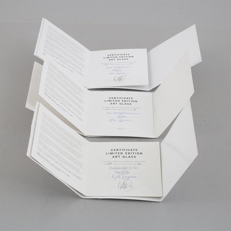 Kjell Engman, four glass reliefs, 'Livets årstider', Kosta Boda.