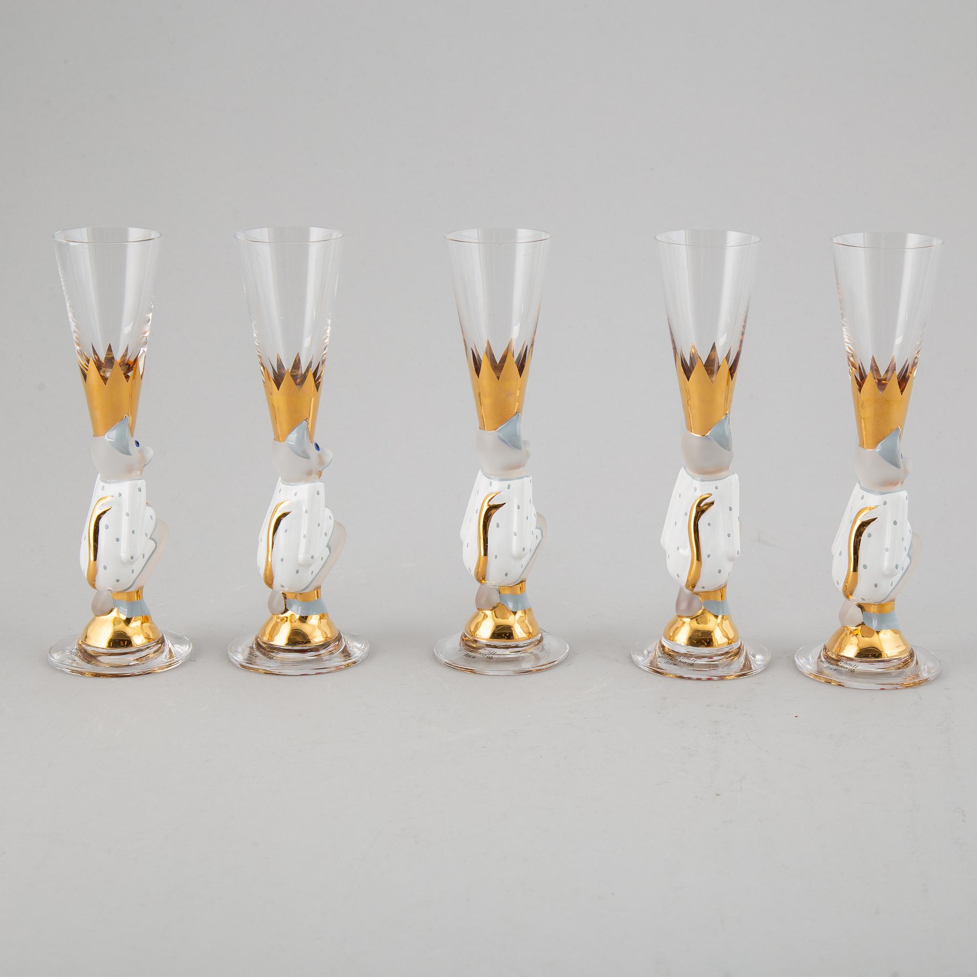 Gunnar Cyrén, five 'nobel' devils glasses/Minnes glasses, Orrefors.
