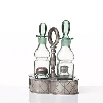 Nils Fougstedt, a pewter and glass cruet-set, Svenskt Tenn, Stockholm 1925, model 163.