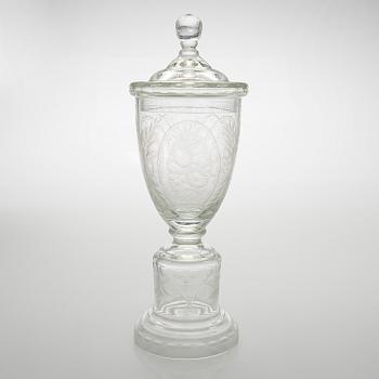 A glass bowl with lid, mid-20th century.
