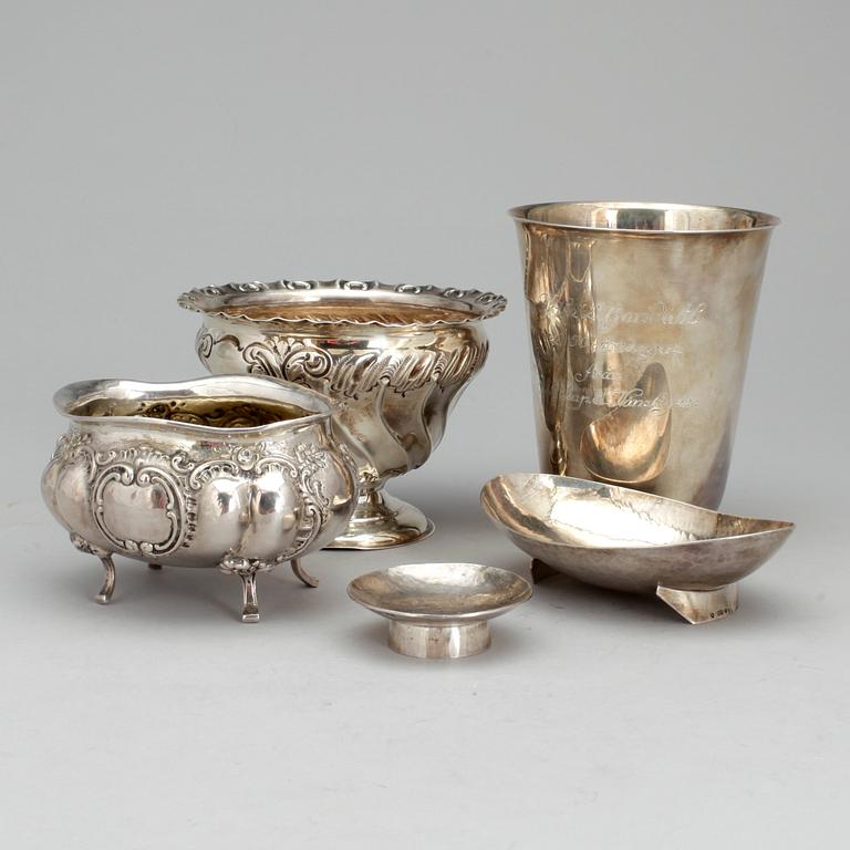PARTI SILVER, 5 delar, bla Sheffield. 1900-tal. Vikt ca 635 gram.