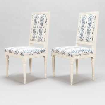 A pair of Swedish late Gustavian chairs from around the turn of the 18th century.