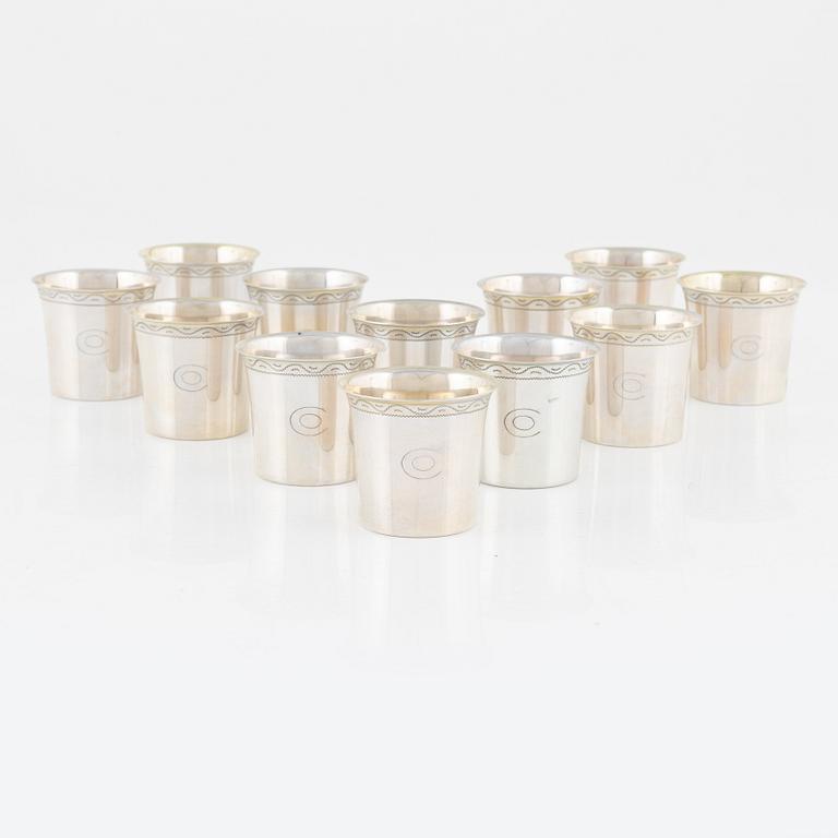 A group of twelve Swedish silver beakers bearing the mark of K. Anderson, Stockholm, 1934.