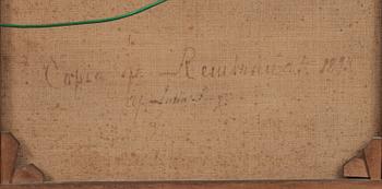 OKÄND KONSTNÄR, kopia efter Rembrandt,  olja på duk. Otydlig a tergo signatur, Julia ?, 1893.