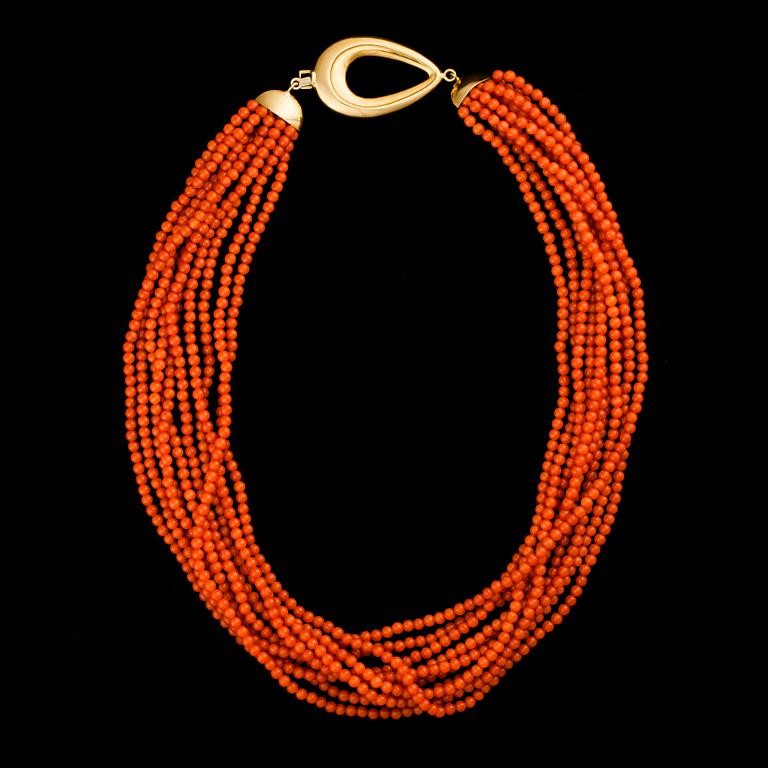 COLLIER, korall, lås 18K guld.