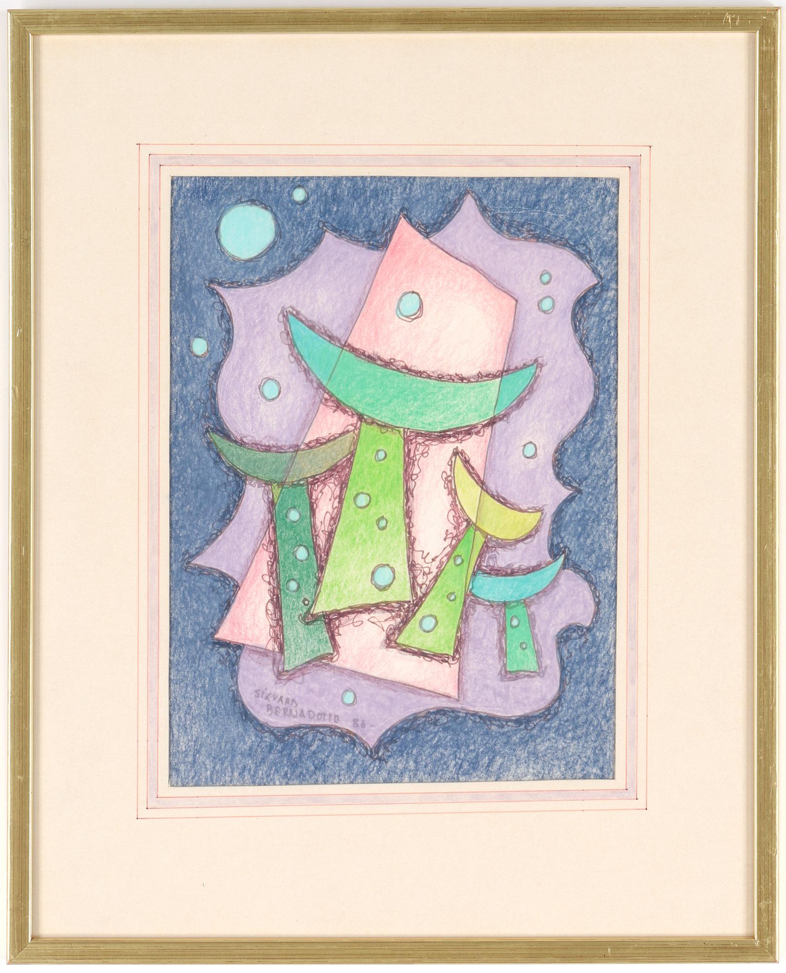 SIGVARD BERNADOTTE, Färgkrita/Tusch. Signerad Sigvard Bernadotte och daterad -86.