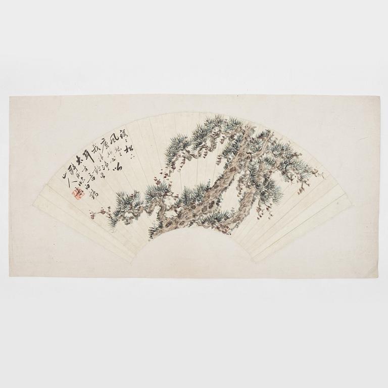 Oidentifierad konstnär, s.k. "Solfjädersmålning", Tall, Kina, 1900-tal.