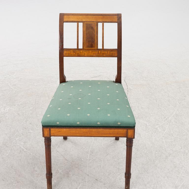 Stolar, 5 st, empirestil, omkring år 1900.