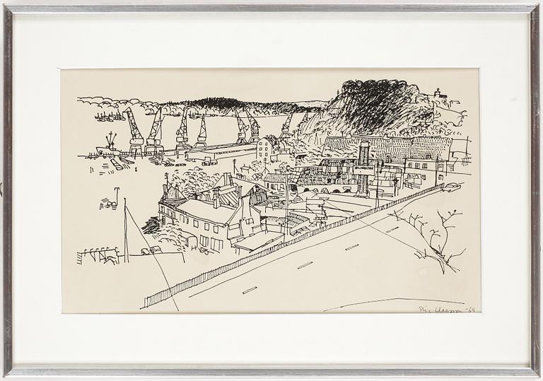 STIG CLAESSON (SLAS), tusch, signerad och daterad -69.