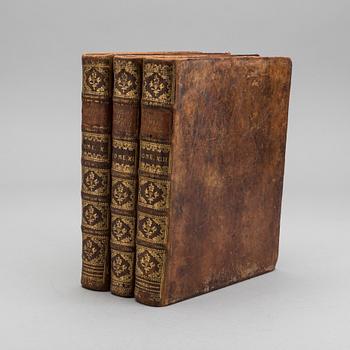 ANTOINE FRANCOIS PREVOST, "HISTORIE GENERALE DES VOYAGES... ASIEN" 3 vol, utgivare Pierre d' Hondt 1753,1755.