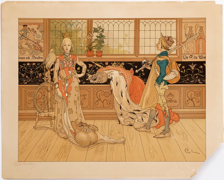 CARL LARSSON, lithograph in colours, etat 2, hand signed edition of 25. Executed in 1896. "Saint George".