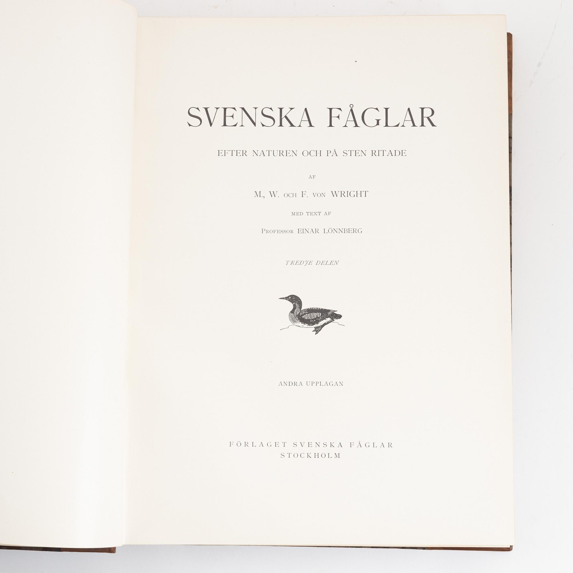 Books, 3, "Svenska fåglar" by von Wright.