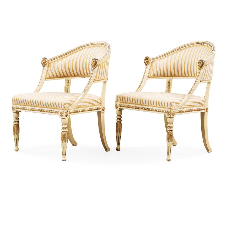 A late Gustavian circa 1800 armchair. One later armchair included.