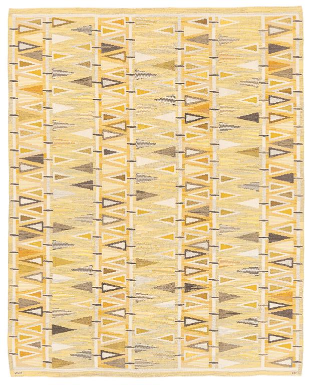 Ingrid Dessau, matta, "Pilevall, gul", rölakan, ca 225 x 180 cm, signerad KLH ID.