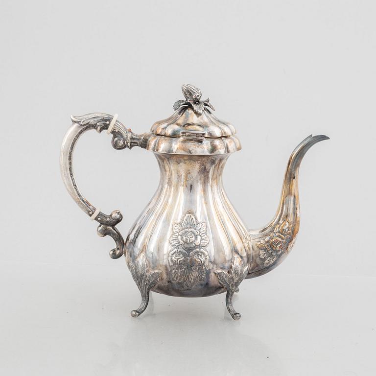 A silver coffeepot, presumably first half of the 20th century, with Swedish import marks.
