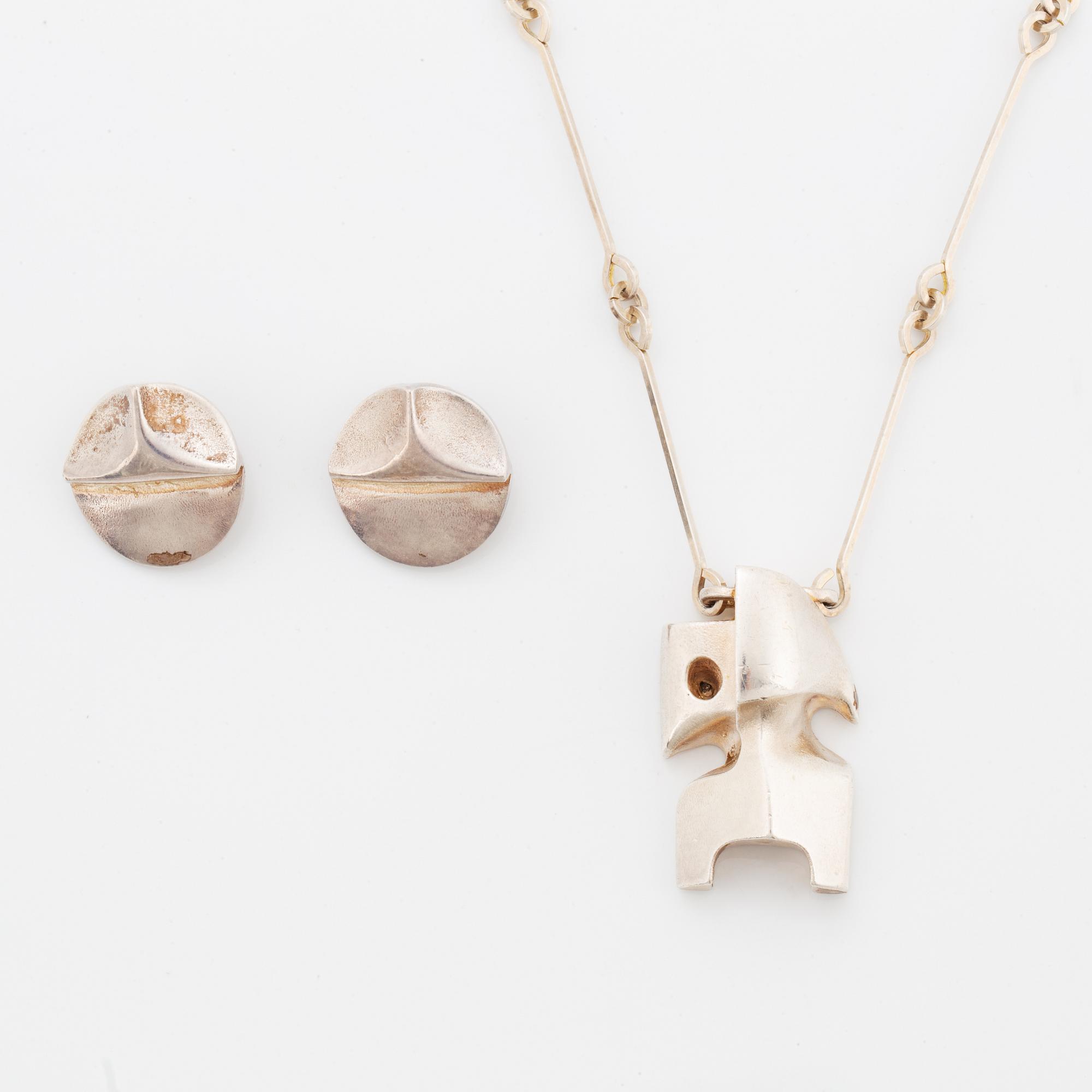 Björn Weckström, necklace and earrings, silver.