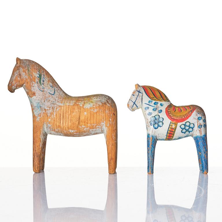 Two Swedish "Dala horses", first half of the 20th century.