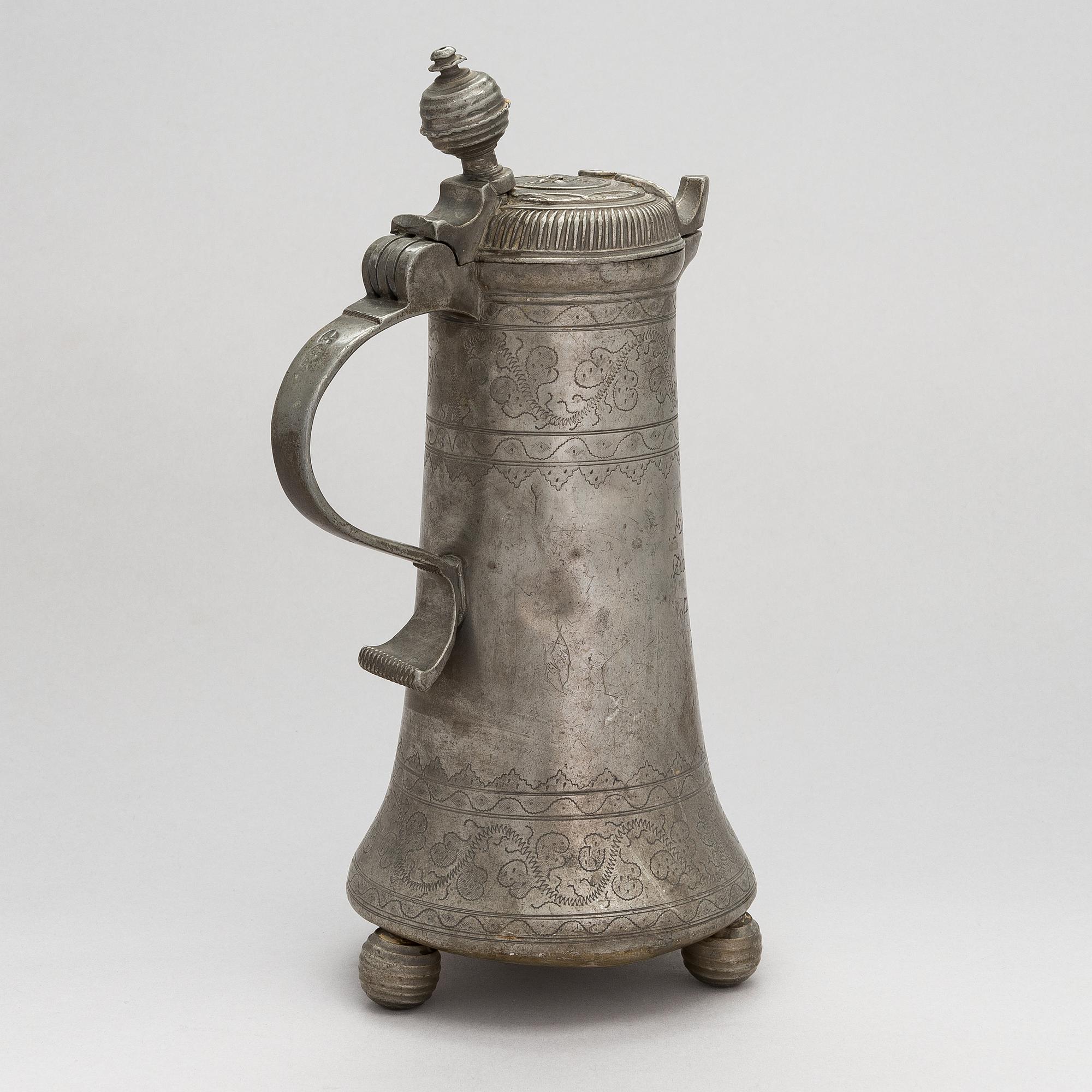 A German pewter ewer, with inscription 1744.