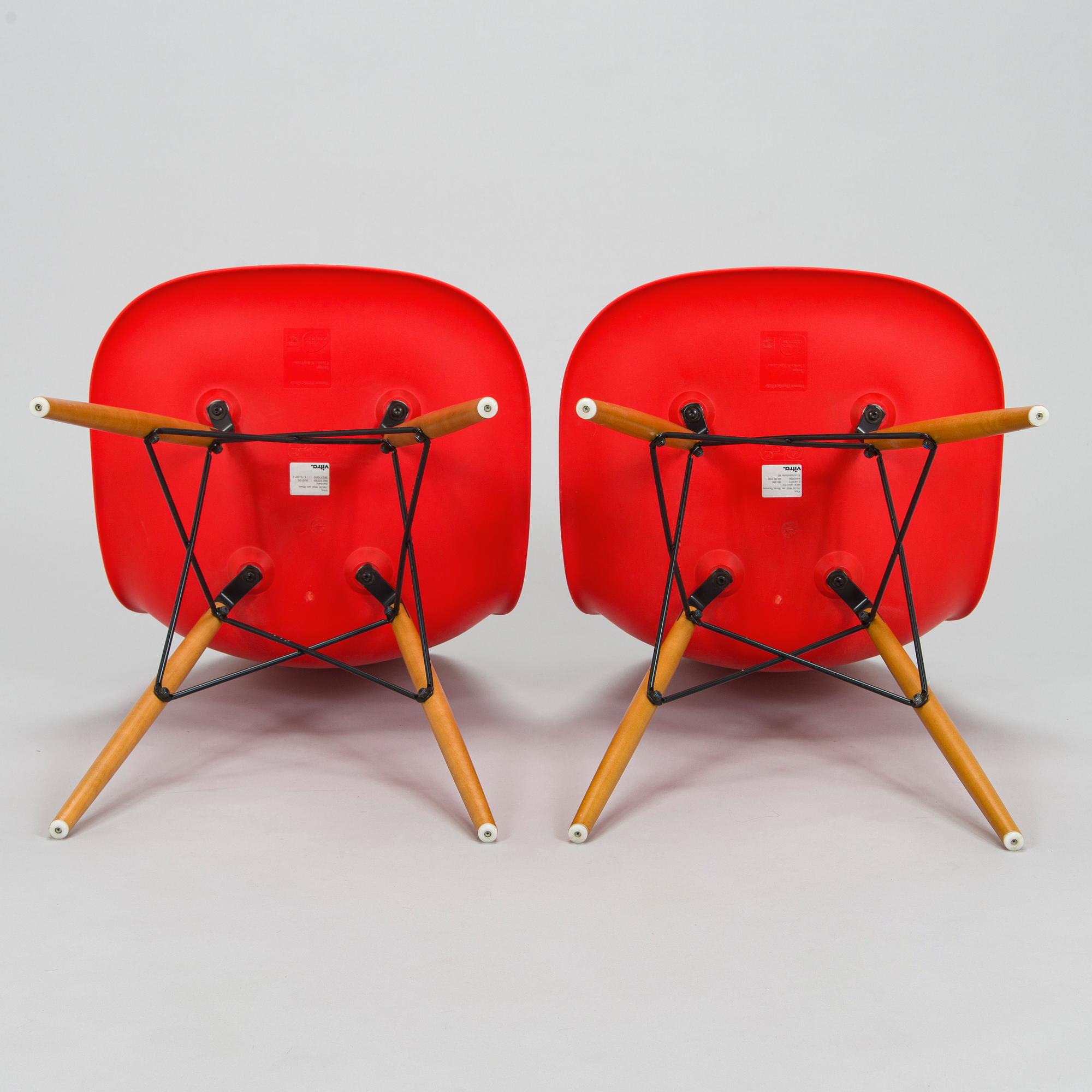 Charles & Ray Eames, two 'Plastic Chair DSW' chairs, Vitra.