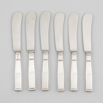 Jacob Ängman, six silver butter knives, "Rosenholm", GAB, Eskilstuna 1976-1990.