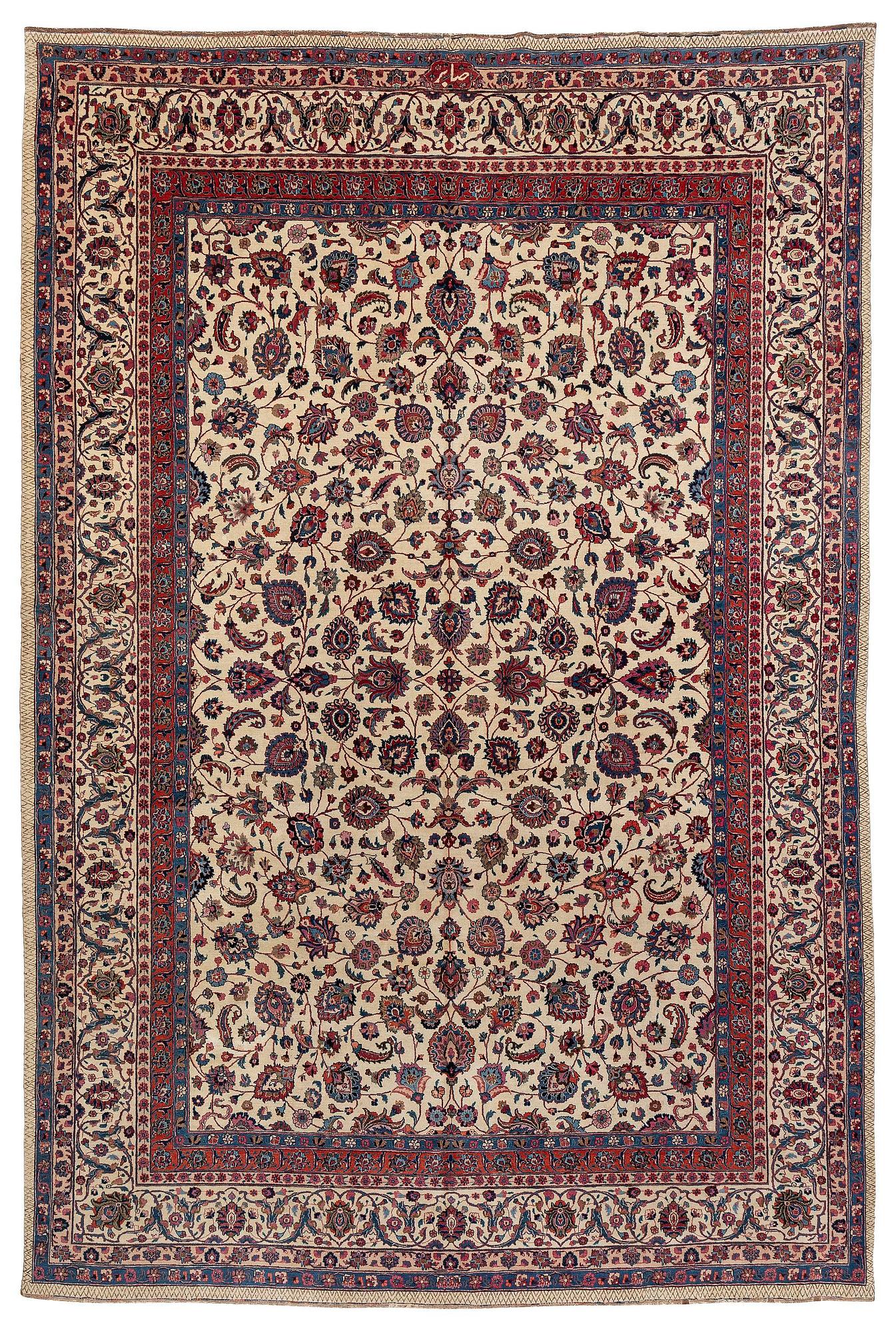 Antique Mashad carpet, Eastern Persia (Iran), signed Saber, c. 432 x 289 cm.
