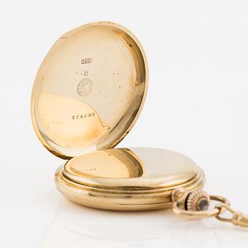 Zenith, pocket watch 18K gold, chain 18K gold, hunter, 51.5 mm.