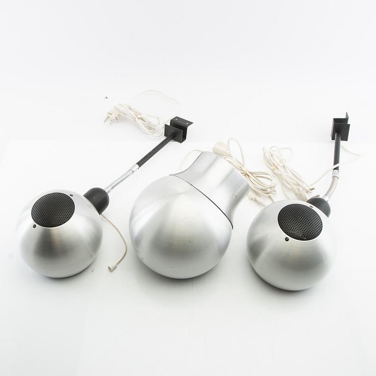 Wall lamps a pair and table lamp "Klot 3" Hemi late 20th century.