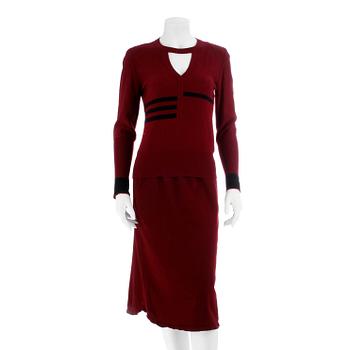 762. SONIA RYKIEL, a burgundy red sweater and skirt.