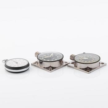 HEUER, three timing instruments, Auto-Rallye, Master-Time 8 Days and a stopwatch, "provenance from the Acropolis Rally 1966.".