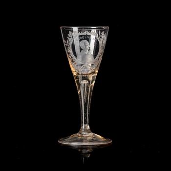 A commemorative glass beaker, 18th century.