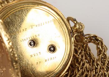 FICKUR SAMT KEDJA, guld 18k. total vikt 83 gram. 1800/1900-tal.