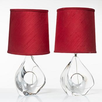 Daum, bordslampor, ett par, glas, Nancy, Frankrike, 1900-talets andra hälft.