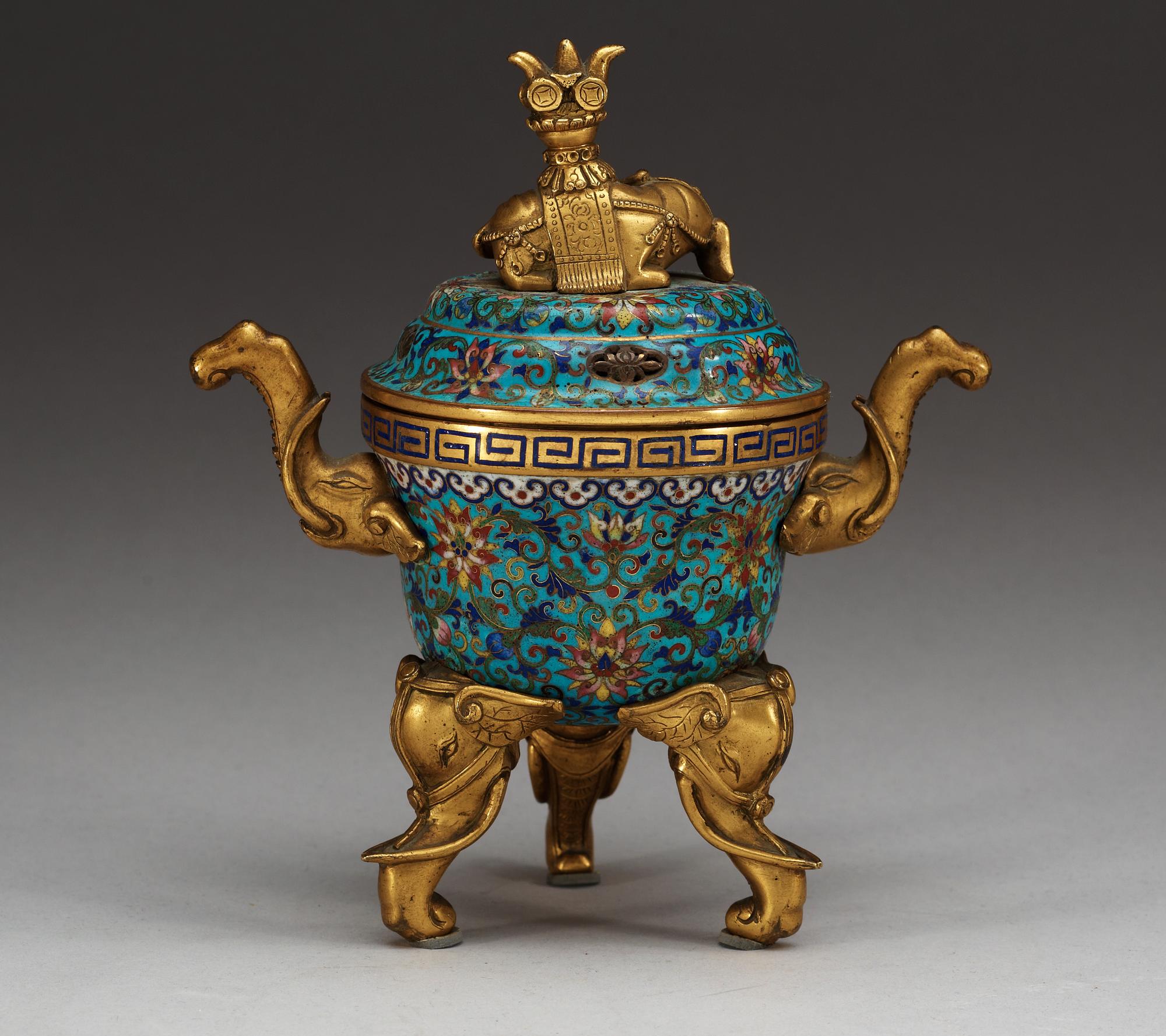A Cloisonne censer with cover, Qing dynasty, Qianlong (1736-95).