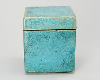 A Hans Hedberg faience box with cover, Biot, France.