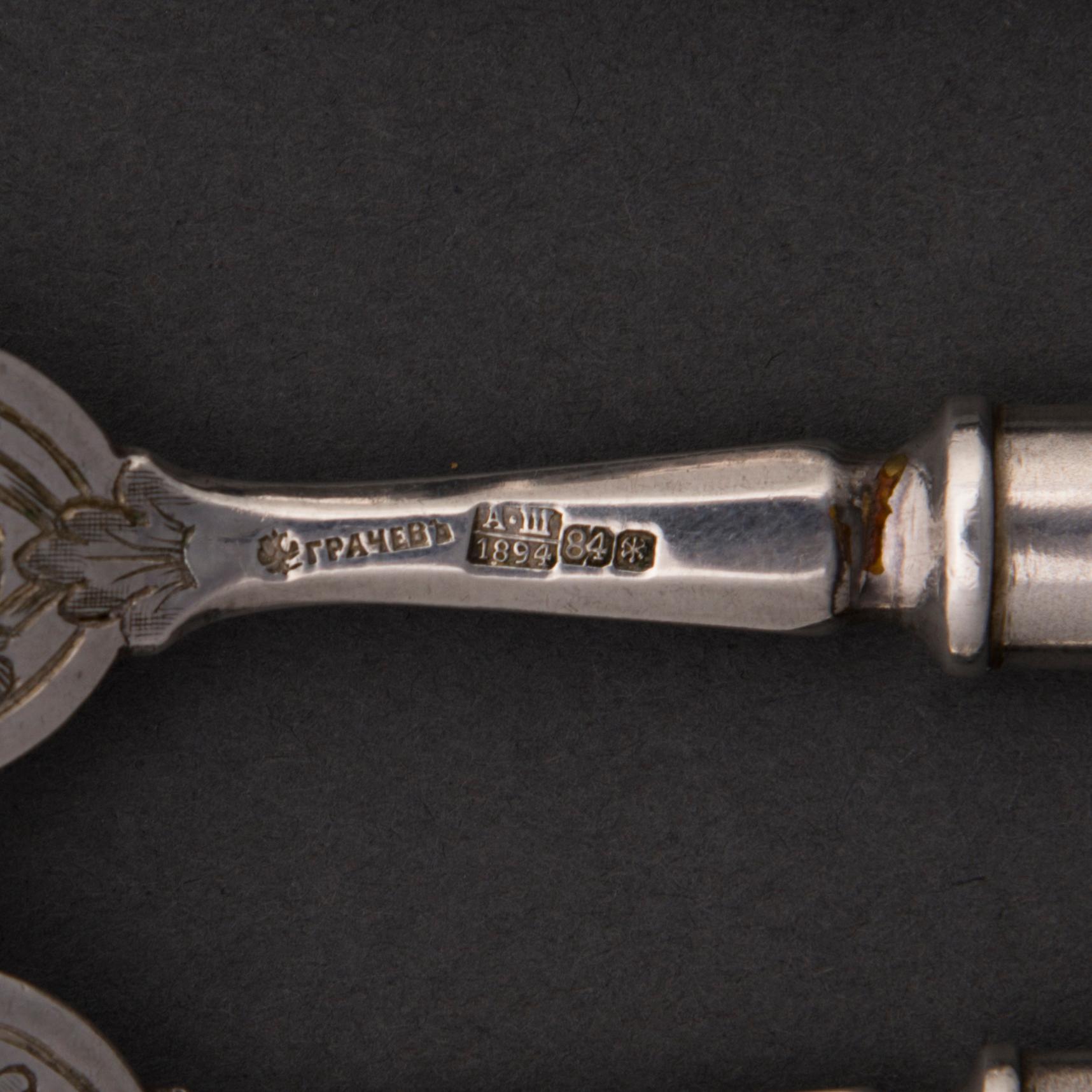 A six-piece set of 1890s Russian silver cutlery.