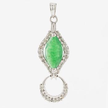 Pendant, low-grade white gold with green quartz and brilliant-cut diamonds.