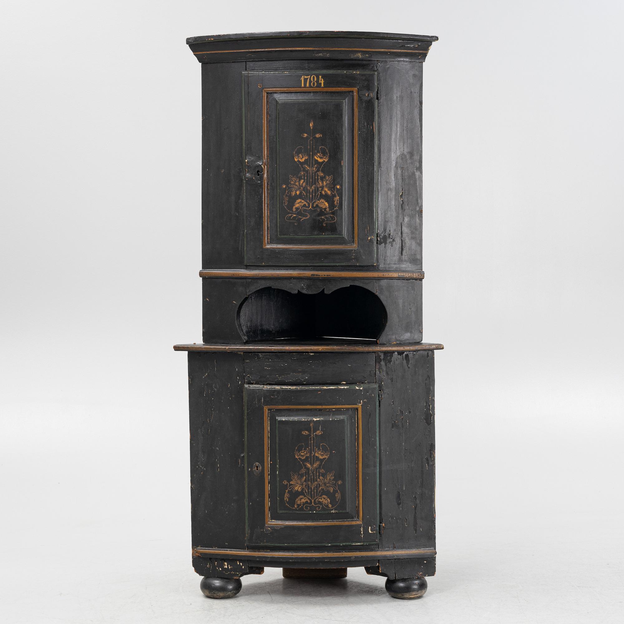 Corner cabinet, folk art, dated 1784.