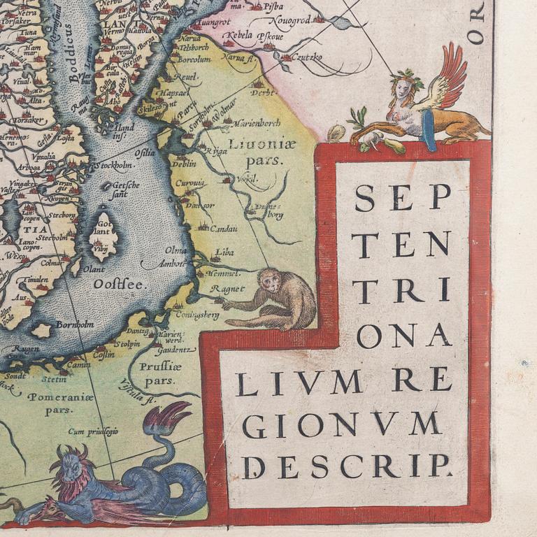 Abraham Ortelius, Map, hand-coloured copper engraving, Antwerp.
