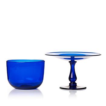 294. A blue glass tazza and bowl, 19th Century.