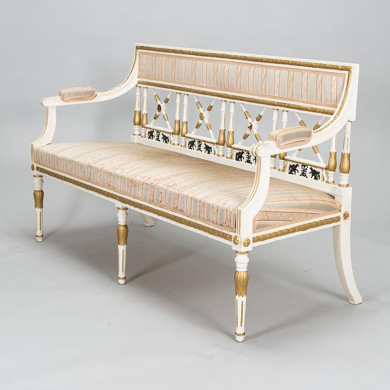 A late Gustavian style sofa and four chairs, early 20th century.