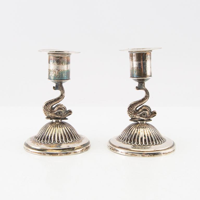 Johan Petter Grönwall Candlesticks, a Pair, Silver, Empire Style, Stockholm 1825.