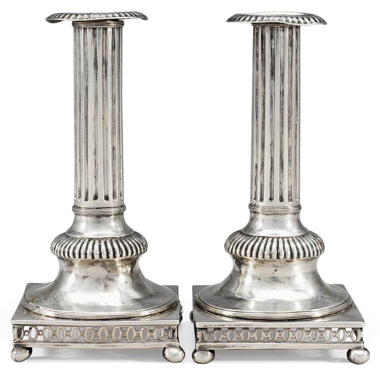 A pair of Swedish 18th cent silver candlesticks, marks of A.Floberg, Stockholm 1796.