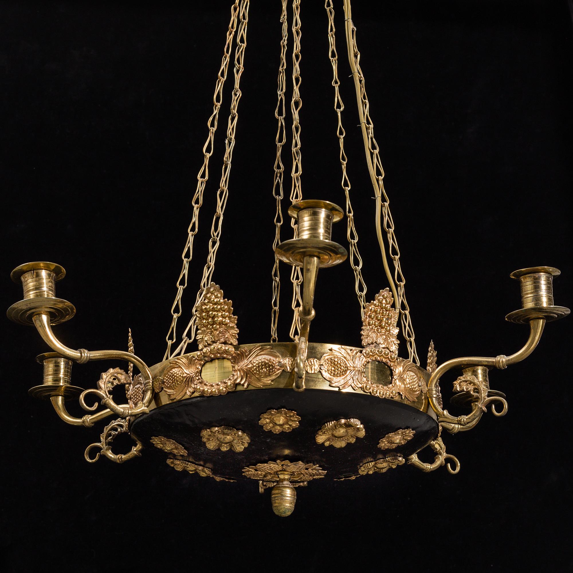 An Empire-style six-light hanging lamp, 20th ct.