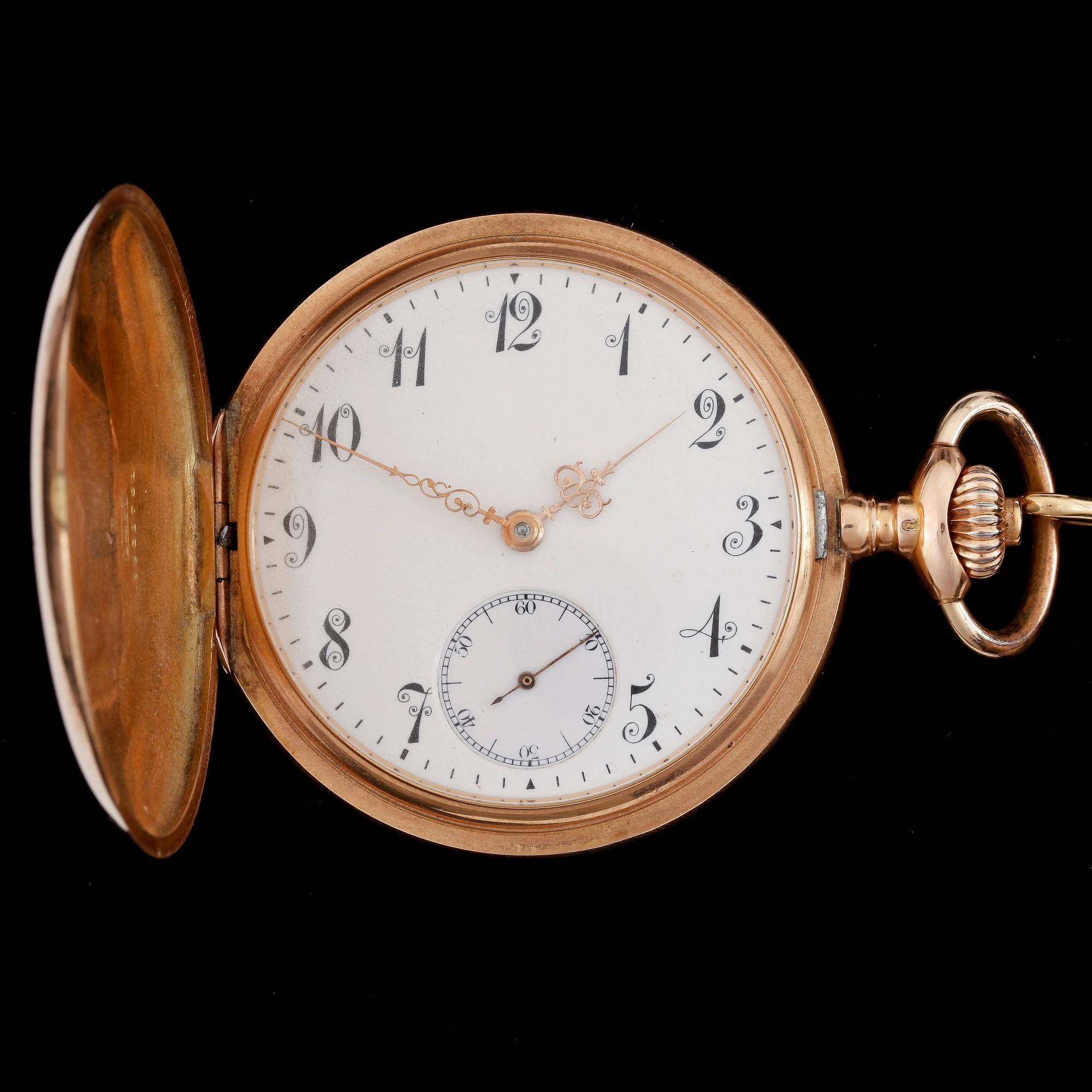 FICKUR OCH KLOCKKEDJA, savonette, herr, 14k resp 18k guld. Bär datering 1942. Vikt 94,9g resp 8,9g.