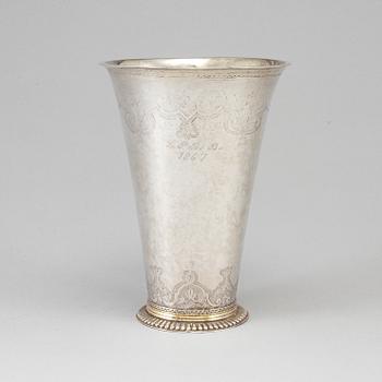 A Swedish 18th century parcel-gilt silver beaker, unmarked.